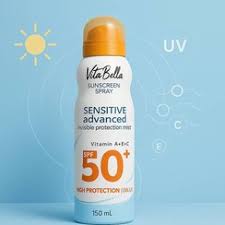 اسپری ضد افتاب spf50 برند ویتابلا مخصوص بدن برای افتاب گرفتن و برنزه شدن