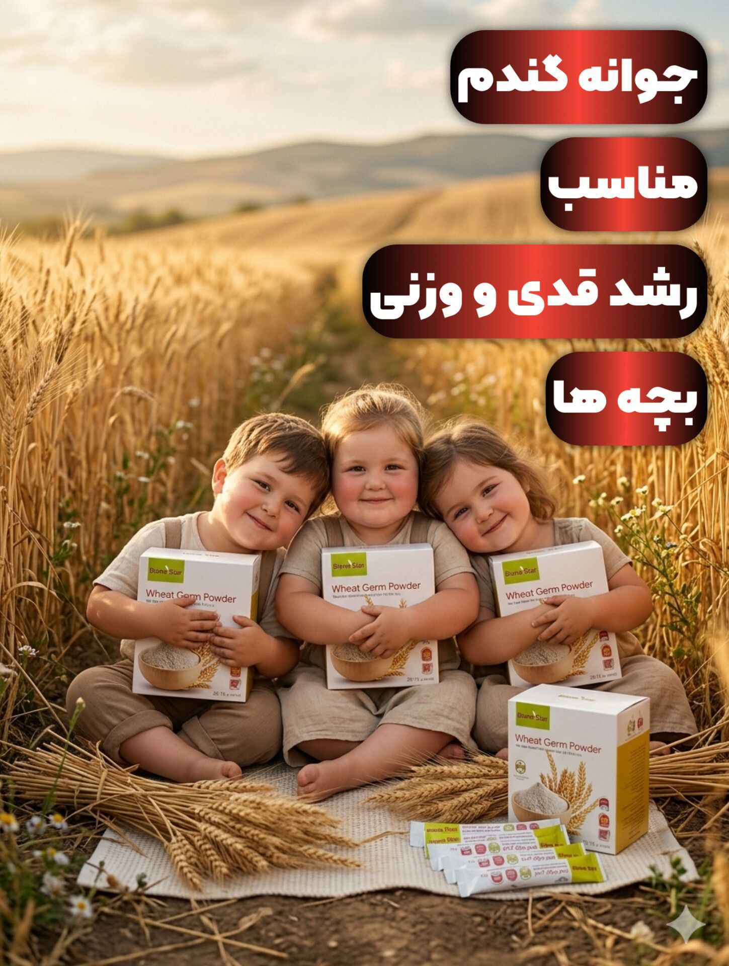پودر جوانه گندم بین استار مخصوص رشد قدی کودکان ۲۵ساشه ای